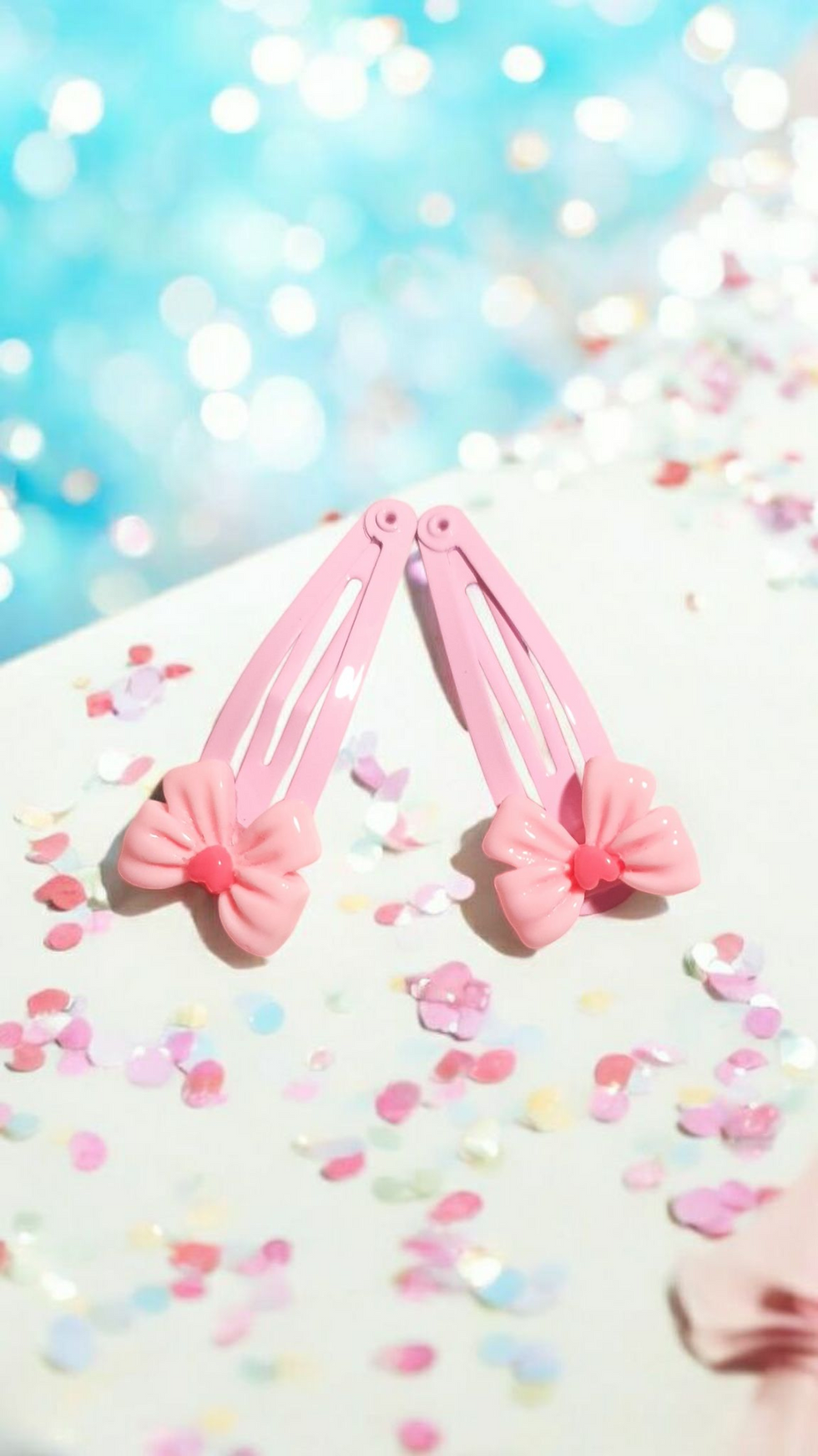 Thumbnail: Resin Green Bow & Purple Flower Hair Clips