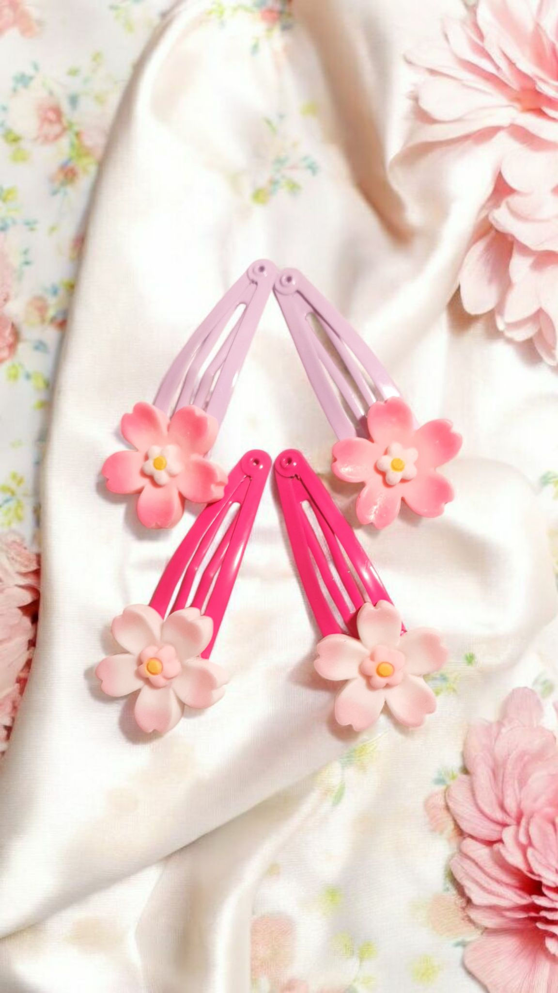 Resin Flowers Kids Hair Clips Pink 2 pairs