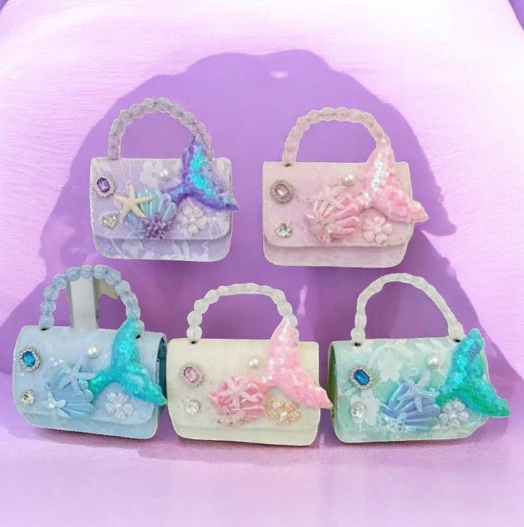 Girls' Light Pink & Purple Sequin Handbag with Golden Chain Strap