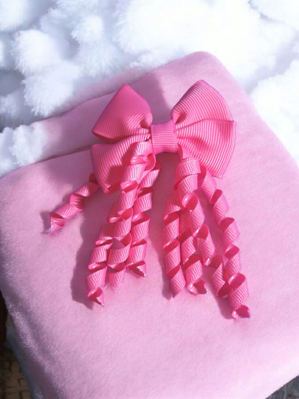 Thumbnail: Cute Kids Hair Clips Ribbon Bow Pink & Green