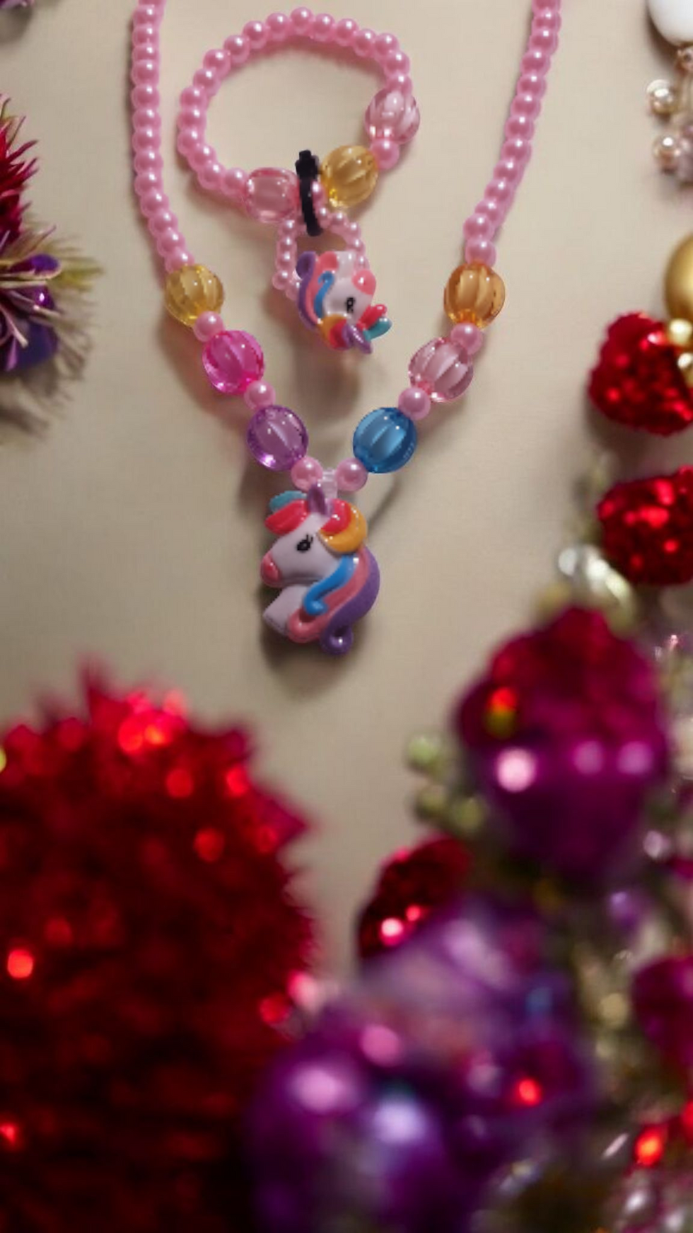 Thumbnail: Necklace & Bracelet Set with Unicorn Pendent