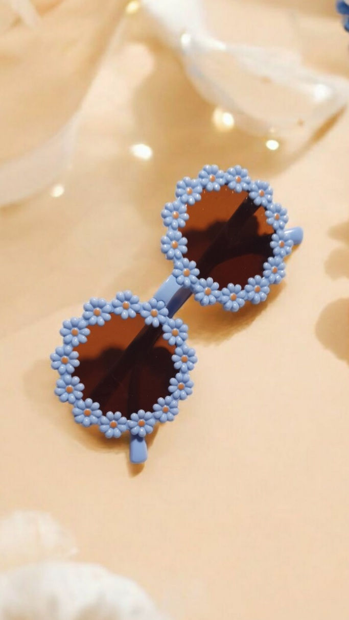 Thumbnail: Kids Fashion Glasses with Blue Flowers around frame