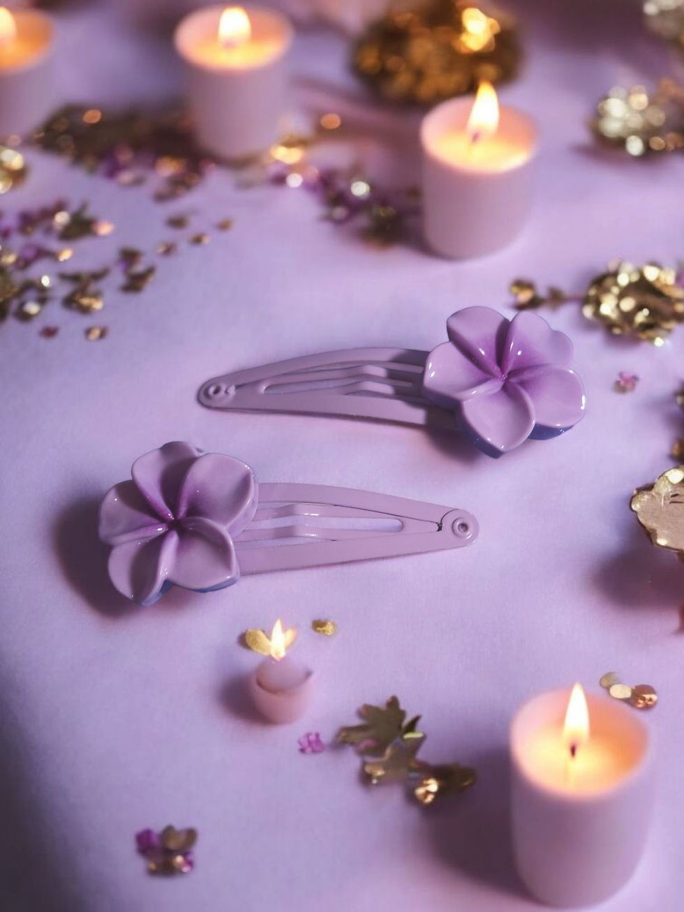 Thumbnail: Resin Purple & Yellow Flower Hair Clips 2 pairs