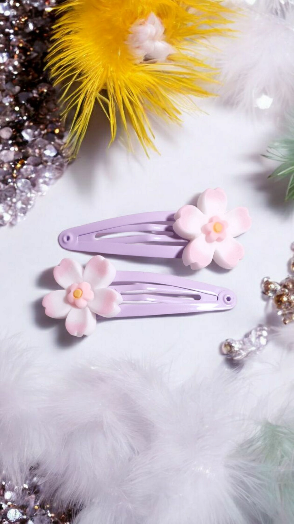 Thumbnail: Resin Flowers Kids Hair Clips Pink 2 pairs