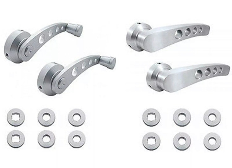 Interior brushed billet aluminum door handle & window crank set