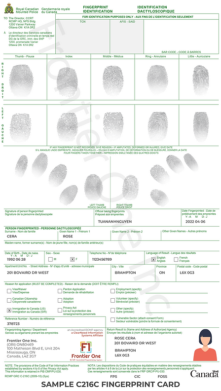 Rcmp Fingerprint Check Sample FBI FD258 & C216 Fingerprint Card | Frontier One Fingerprinting Service