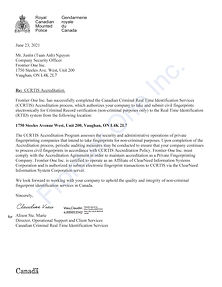 Accreditation Letter Frontier One vaughan