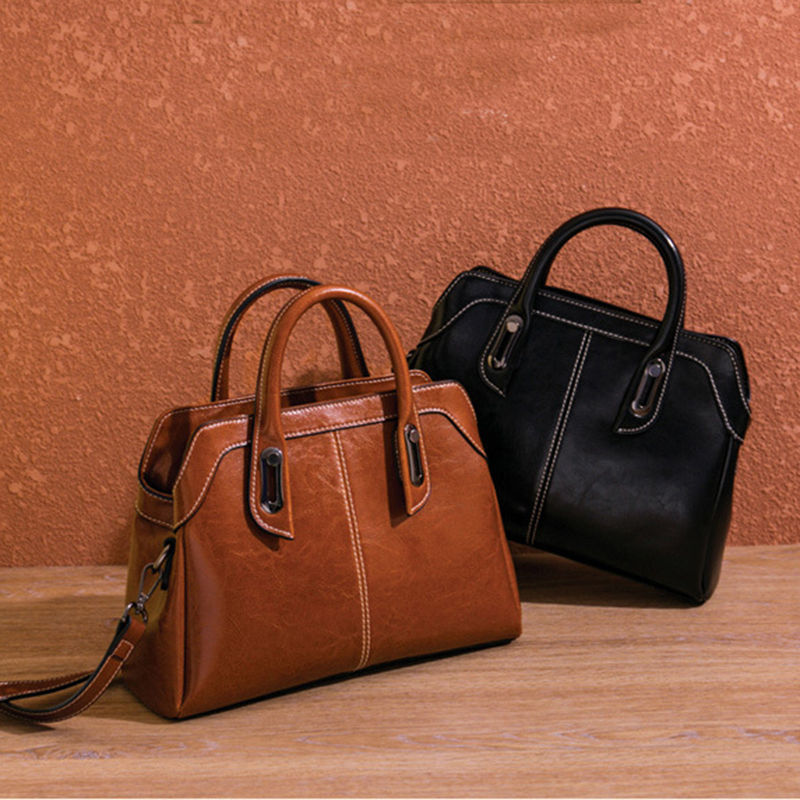 Thumbnail: Genuine Leather Women Handbag Top Handle Shoulder Cross Body Bag Fashion Oil Wax
