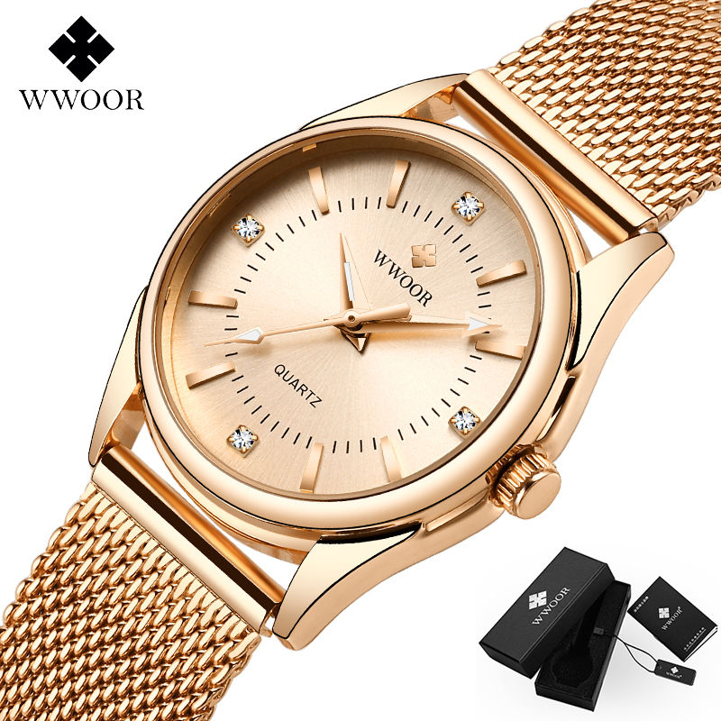Thumbnail: WWOOR Luxury Brand Dress Gold Watch Ladies Elegant Diamond Small Quartz Wrist Wa