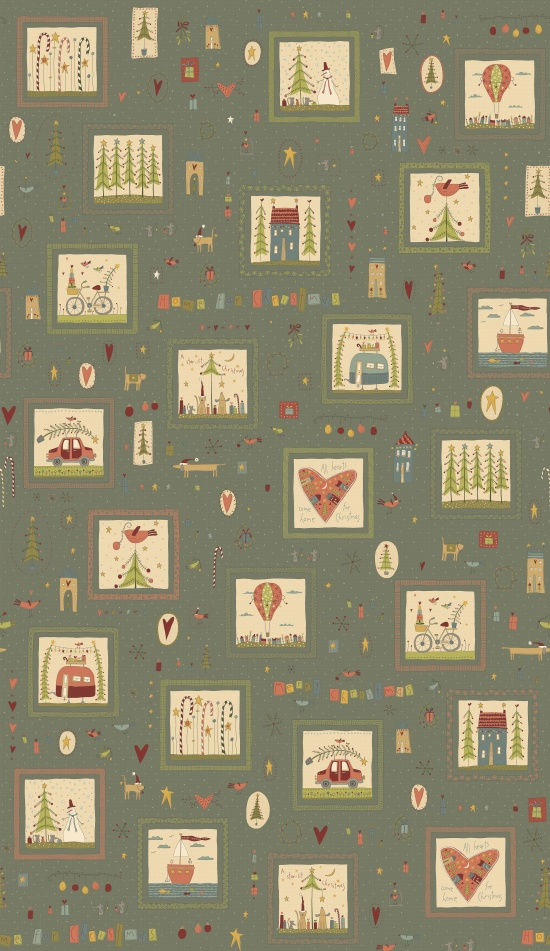 Small blocks filled with sweet miniature designs on blue