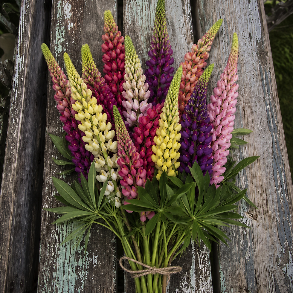 Lupin Russel  mIxed Colour on wooden bench