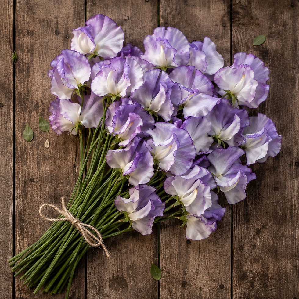 Sweet pea Nimbus on wooden bench