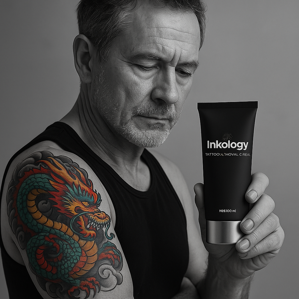 Close-up view of tattoo removal cream jar on a wooden surface