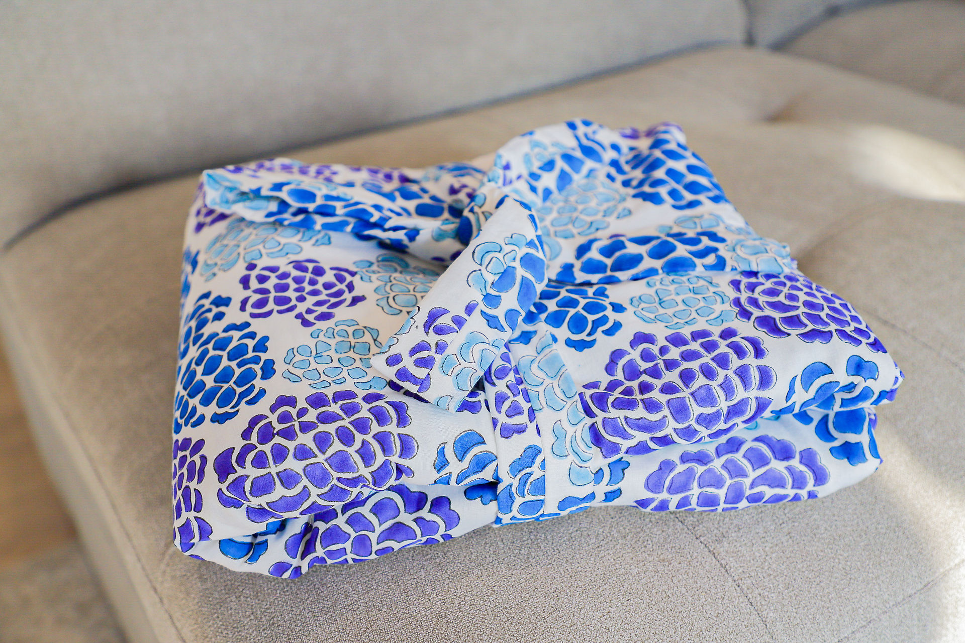 Blue and purple floral patterned fabric