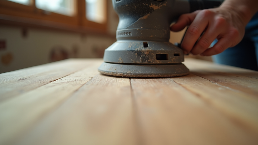 Close-up view of a wooden table being sanded