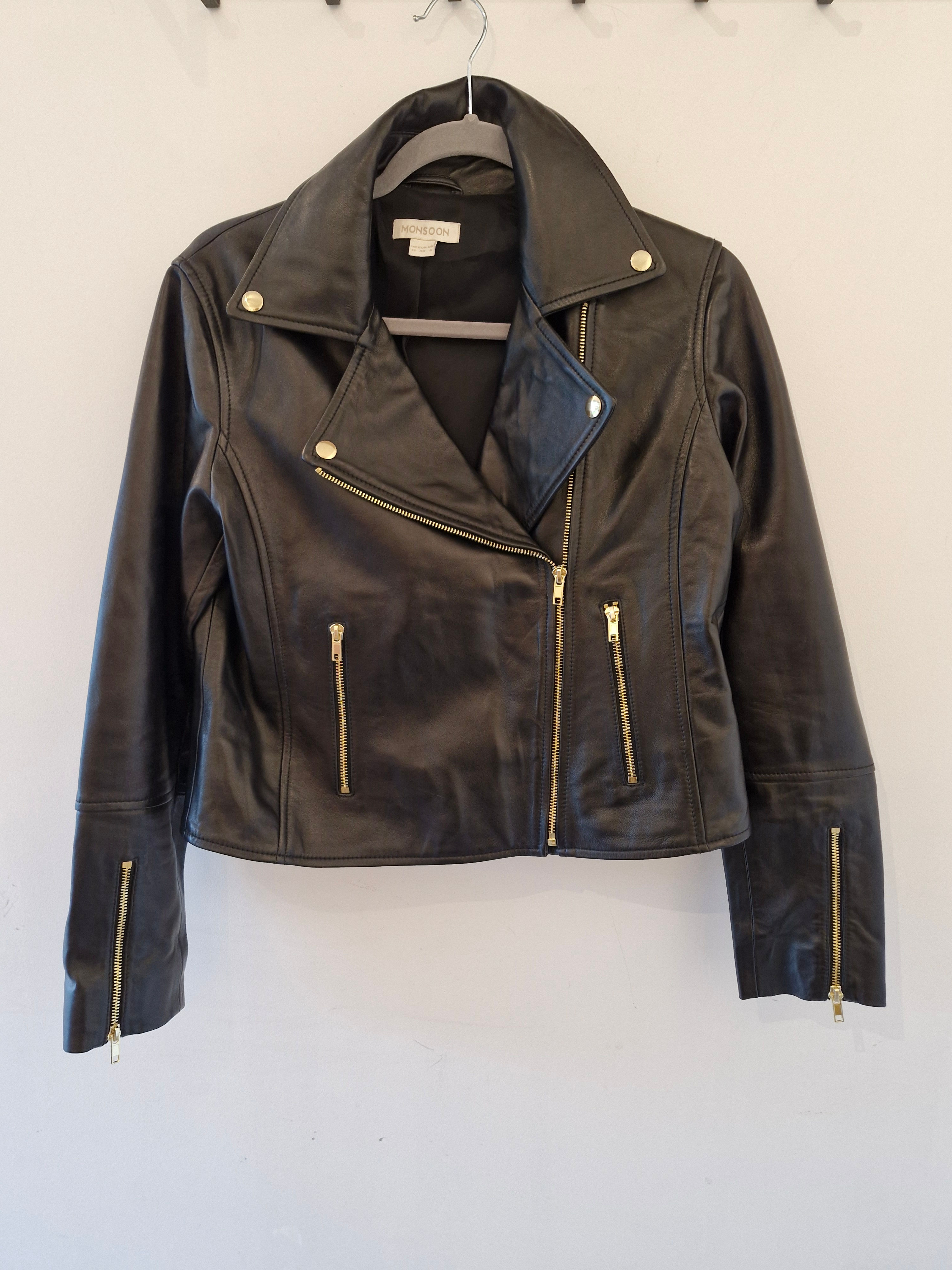 Monsoon leather biker jacket size 12