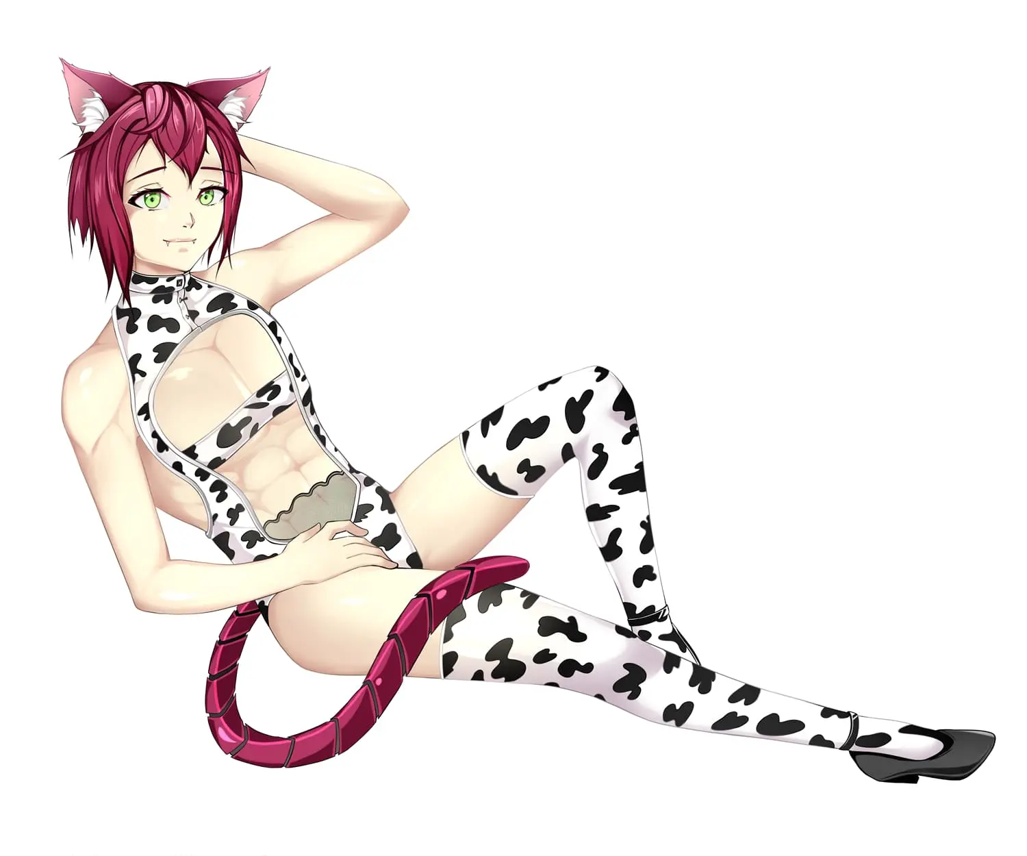 Sexy anime character commission wearing Cow print Bikini