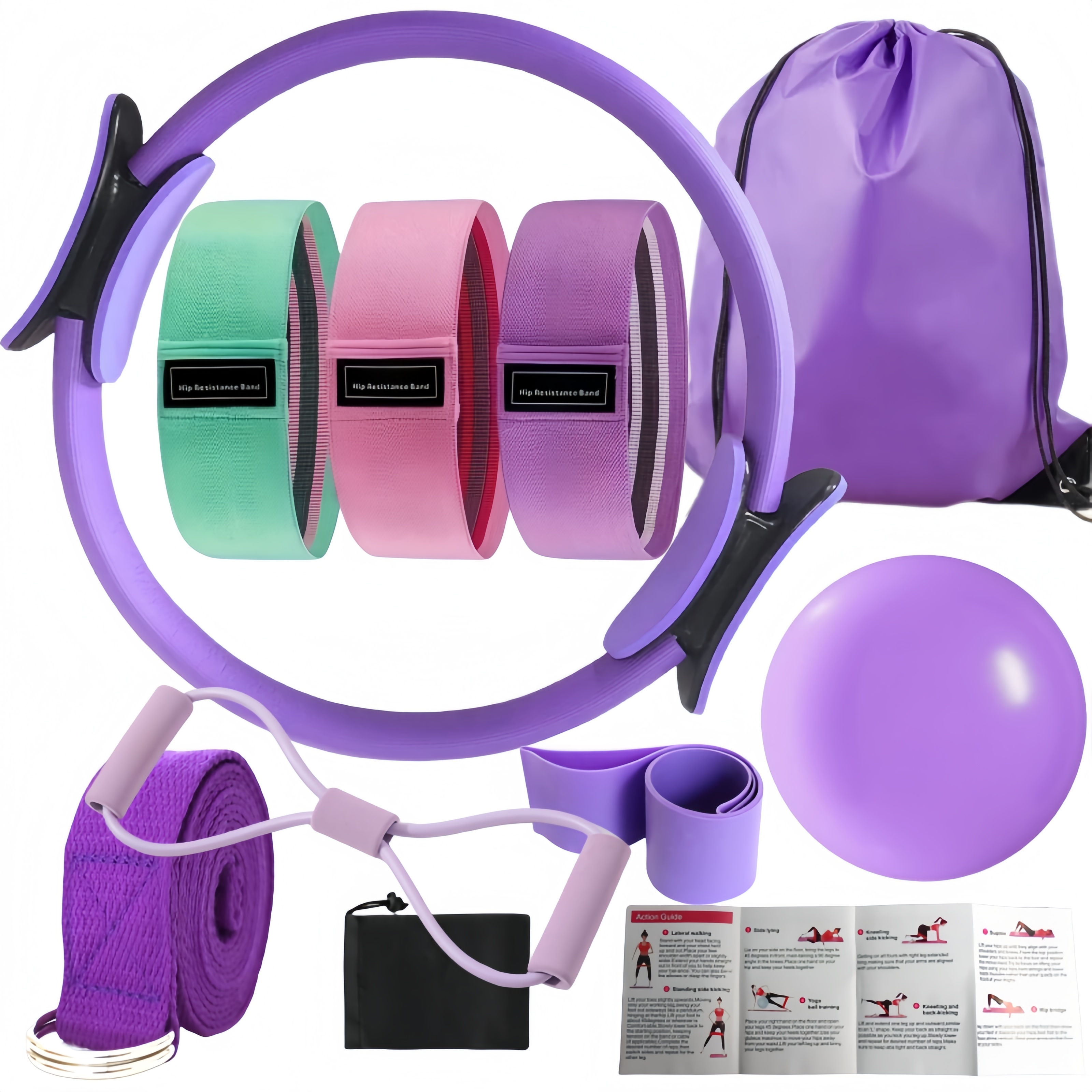10-Piece Pilates Loops Yoga Kit, Stretch Belt Yoga Ball Rally Belt - Fitness Equ