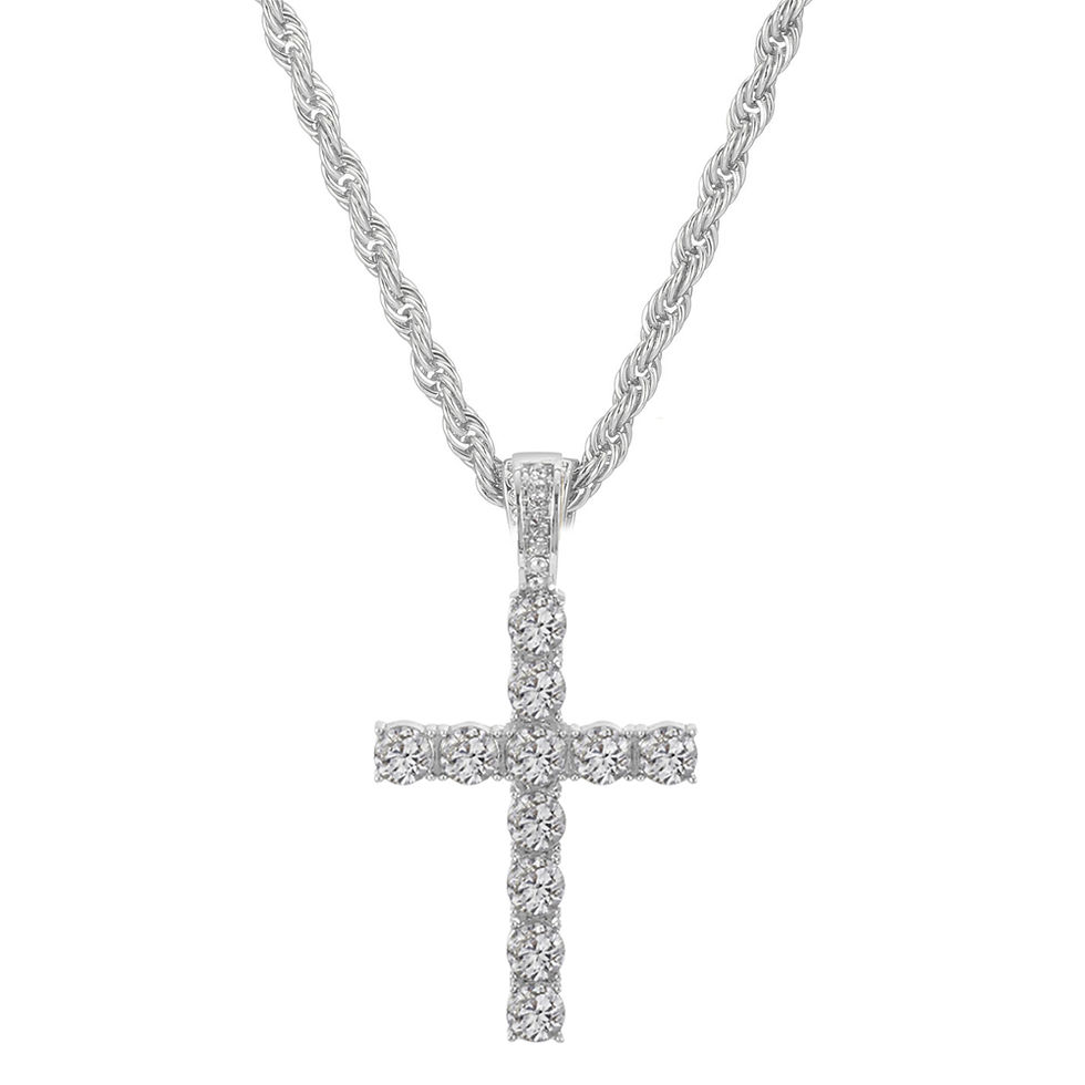 Thumbnail: Men Women Hip Hop Cross Pendant Necklace With 4mm Zircon Tennis Chain Iced Out E