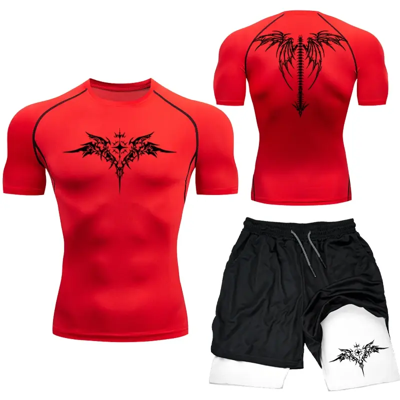 Thumbnail: New MMA Boxing Compression Set Sportwear for Men Quick Dry Gym Shorts T Shirt Ru