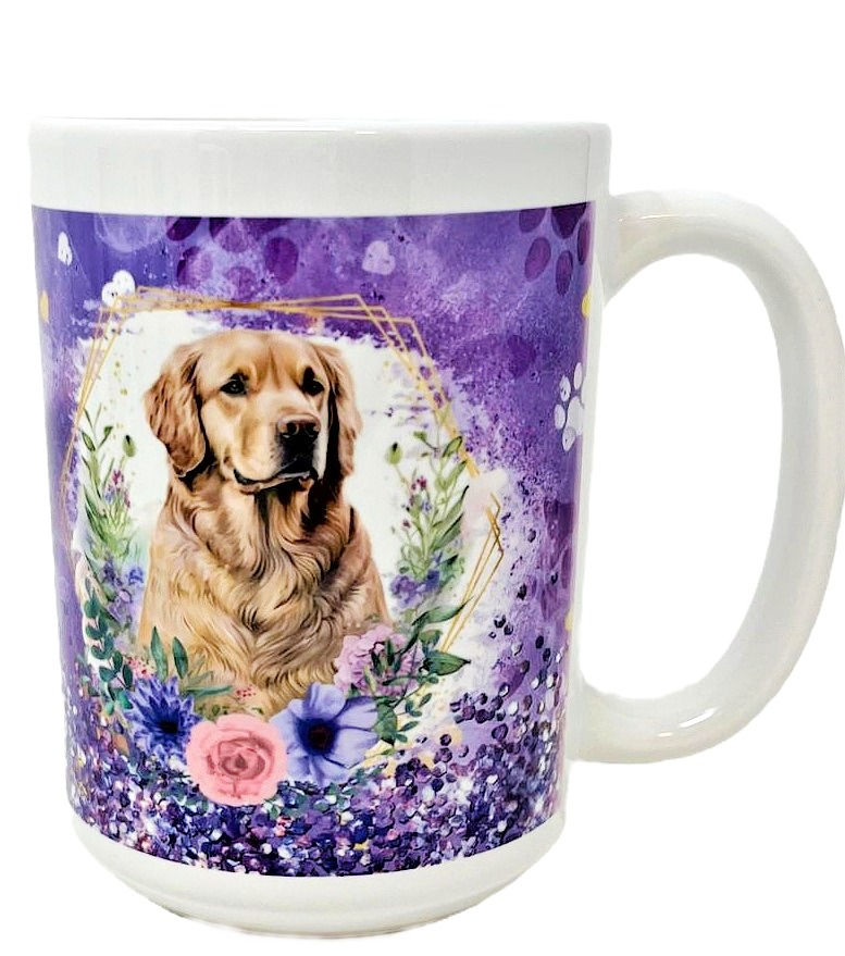 15 oz. Mug - Golden Retriever Purple Geometric - Dogs