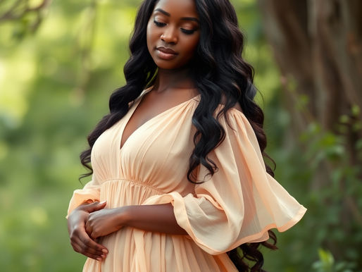 A woman of color in a soft, flowy dress, serene expression, surrounded by nature — representing real softness, not performative softness.