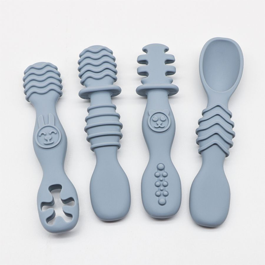 Thumbnail: 4pcs silicone baby food spoon, training spoon for babies over 6 months old, easy