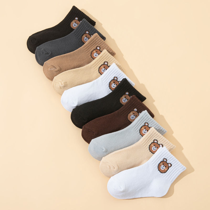 Thumbnail: 10 pairs  cute little bear casual short elastic mid-calf socks, baby socks, boys