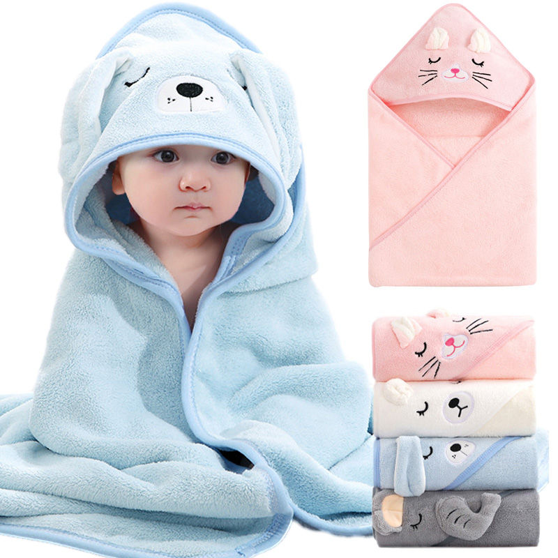 Thumbnail: Cartoon Animal Baby Bath Towels Soft Newborn Hooded Towel Blanket Toddler Bathro