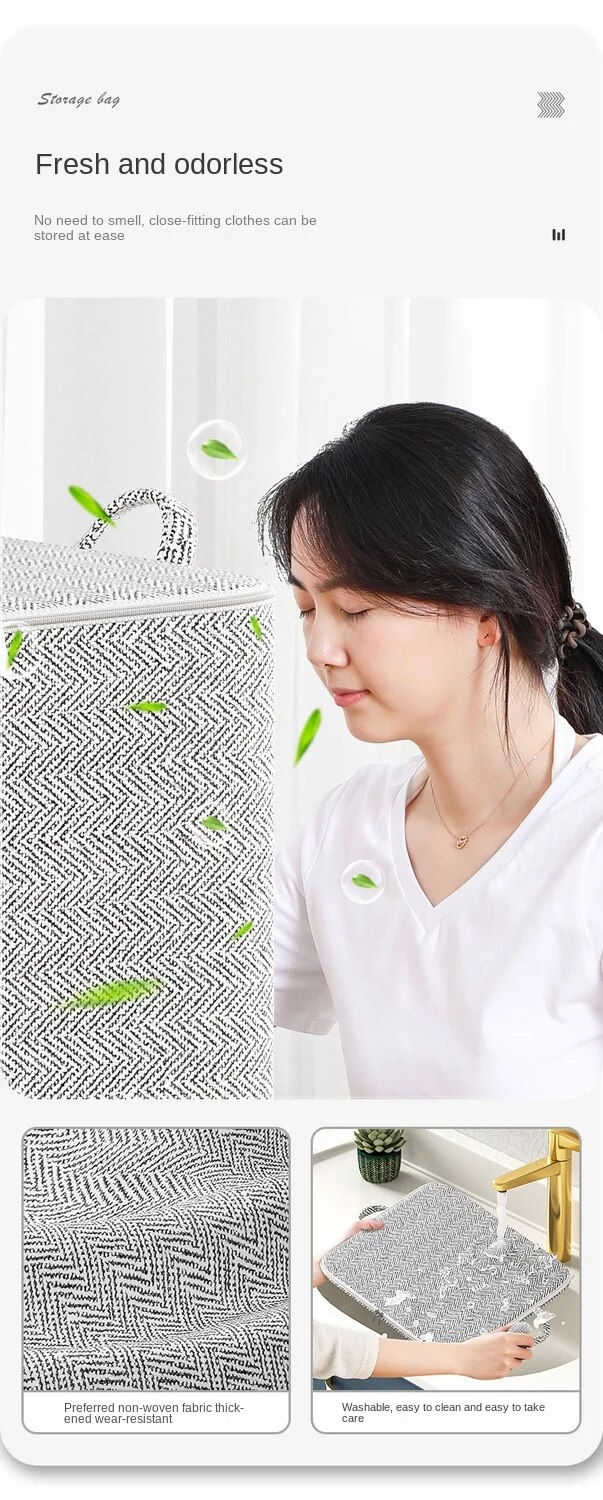 Thumbnail: 1pc Household Large Capacity Storage Bag Non-woven Material, Closet Wardrobe Org