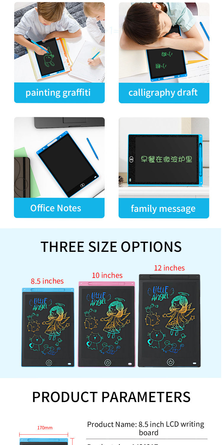 Thumbnail: 6.5/8.5/10/12 Inch LCD Drawing Tablet for Kids, Rechargeable Erasable Board with