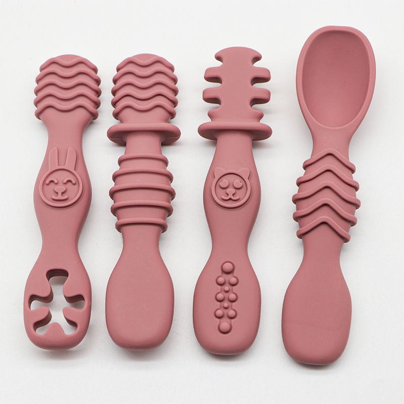 Thumbnail: 4pcs silicone baby food spoon, training spoon for babies over 6 months old, easy