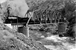 Hetch Hetchy Railroad crossing the Tuolumne River. Photo: Southern Tuolumne County Historical Societ