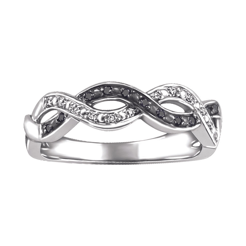 Black and White Diamond Double Wave Band - 10kt Gold