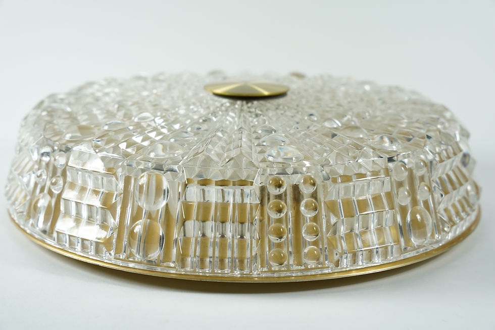 Thumbnail: Orrefors Flush Mount, crystal and brass 1960 Sweden
