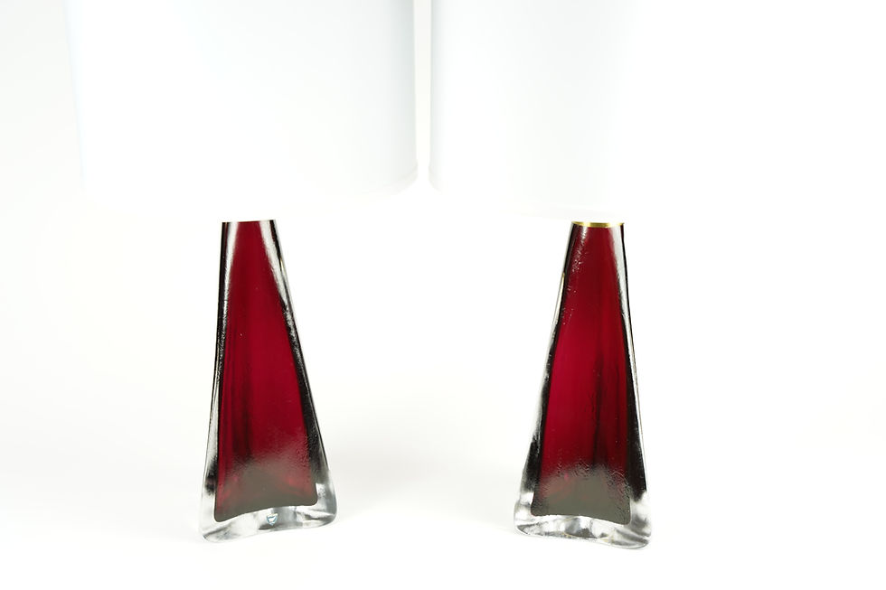 Thumbnail: Red frosted triangular Orrefors Lamps 1960 Sweden