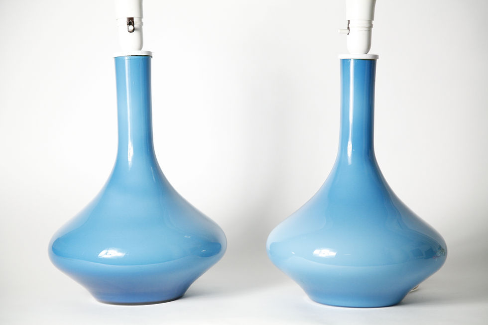 Thumbnail: Pair of large Danish light Blue Kastrup glass Lamps, 1960