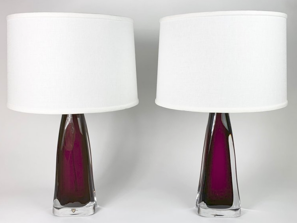 Thumbnail: Pair of Ruby Red 1950 Crystal Orrefors Lamps