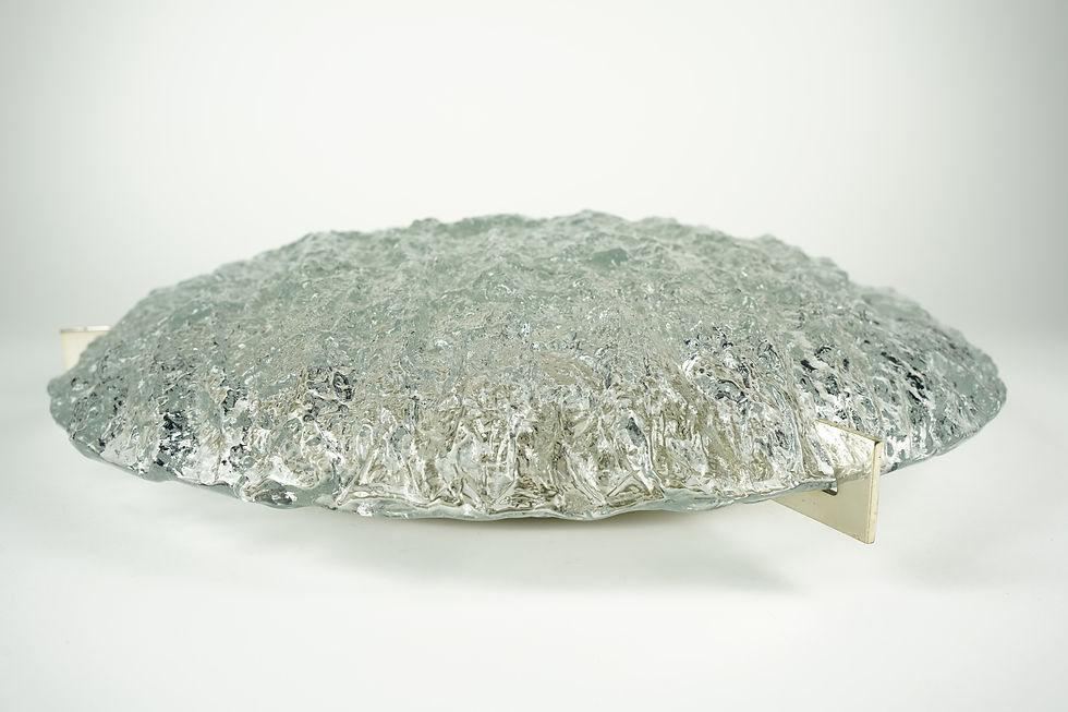 Thumbnail: Large Dome shaped Kaiser glass flush mount with chrome finials 1960 Germany