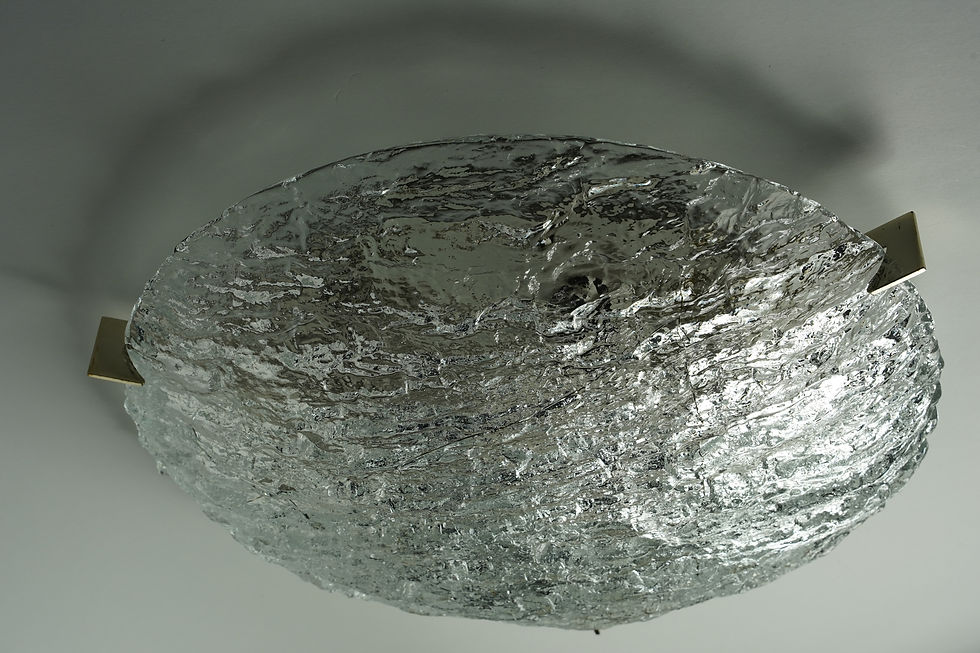 Thumbnail: Large Dome shaped Kaiser glass flush mount with chrome finials 1960 Germany