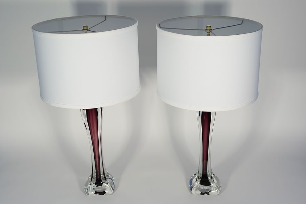 Thumbnail: Pair of table lamps by Flygsfors purple glass incased in a clear glass 1970