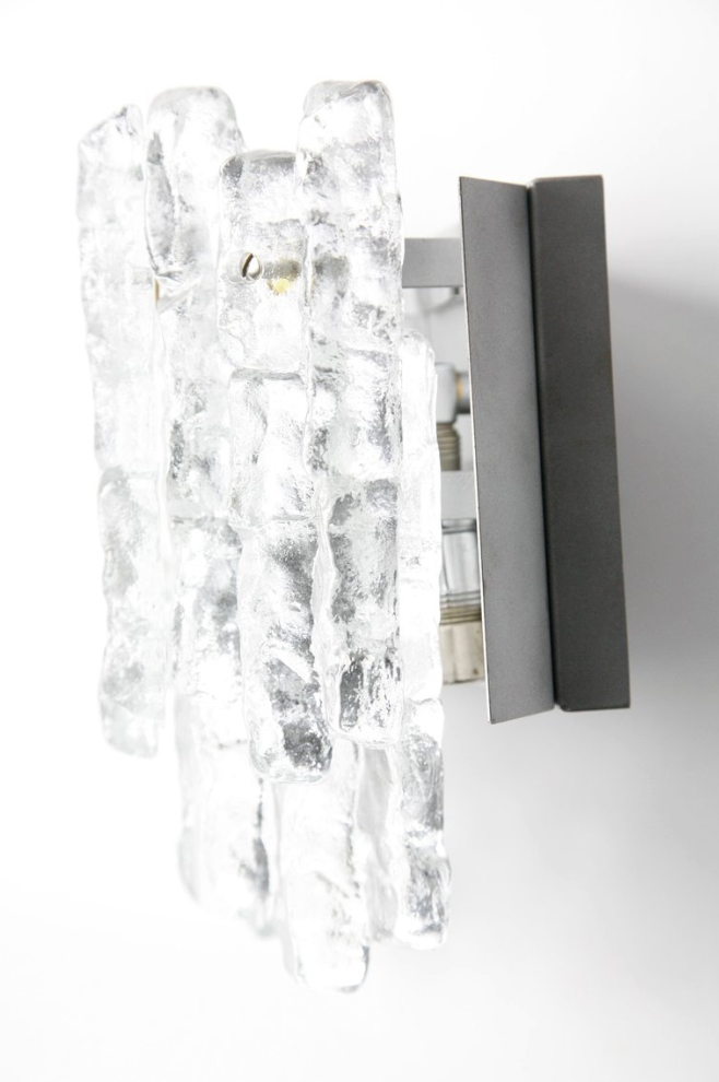 Thumbnail: Pair of Large silver Kalmar Wall Lights Ice Glass, 1970s, Vienna, Austria