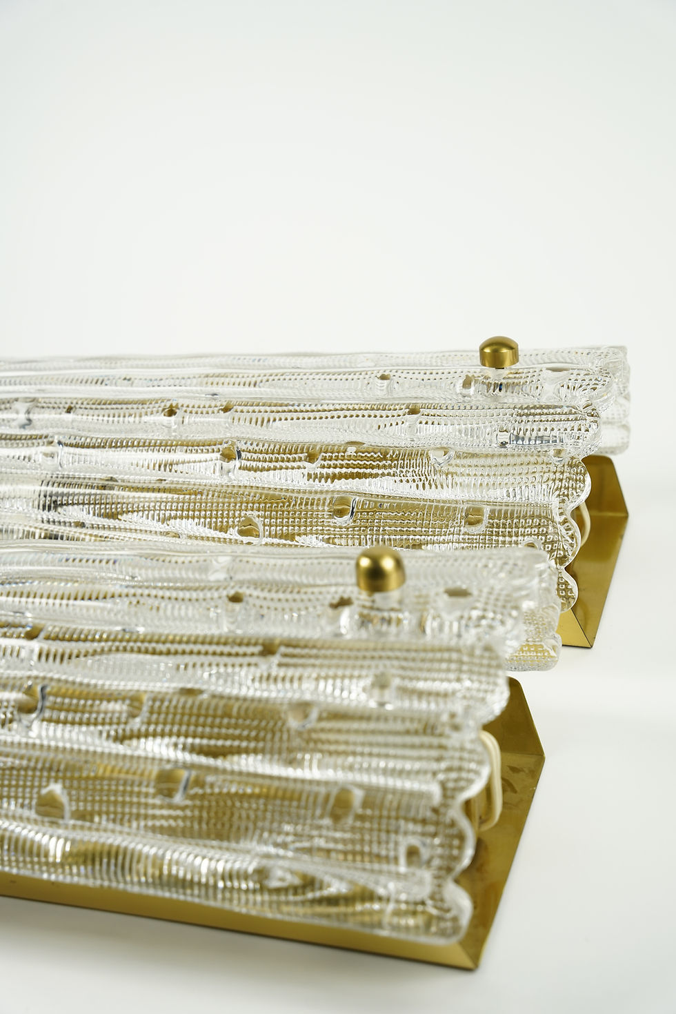 Thumbnail: Large Pair of Orrefors Crystal and Brass Sconces by Carl Fagerlund, Swed