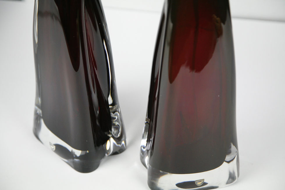 Thumbnail: Pair of Ruby Red 1950 Crystal Orrefors Lamps
