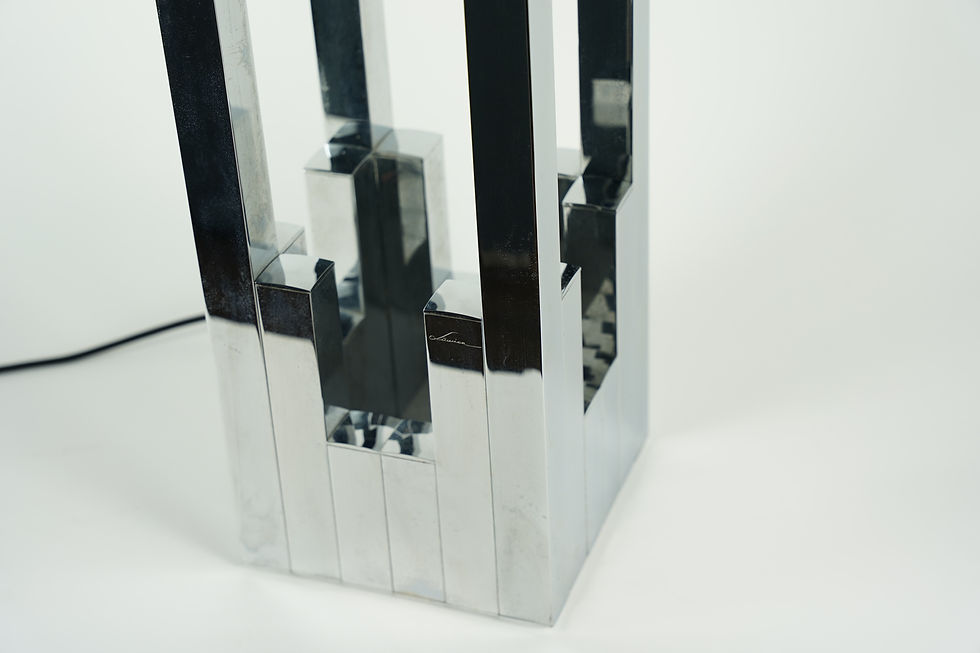Thumbnail: Pair of Willy Rizzo lamps Chrome/Brass and a Chrome Detail, 1970 Lumica
