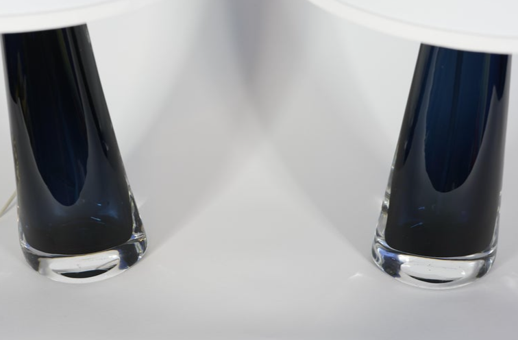 Thumbnail: Dark Blue Glass Orrefors Lamps by Carl Fagerlund Orrefors, Sweden, 1970