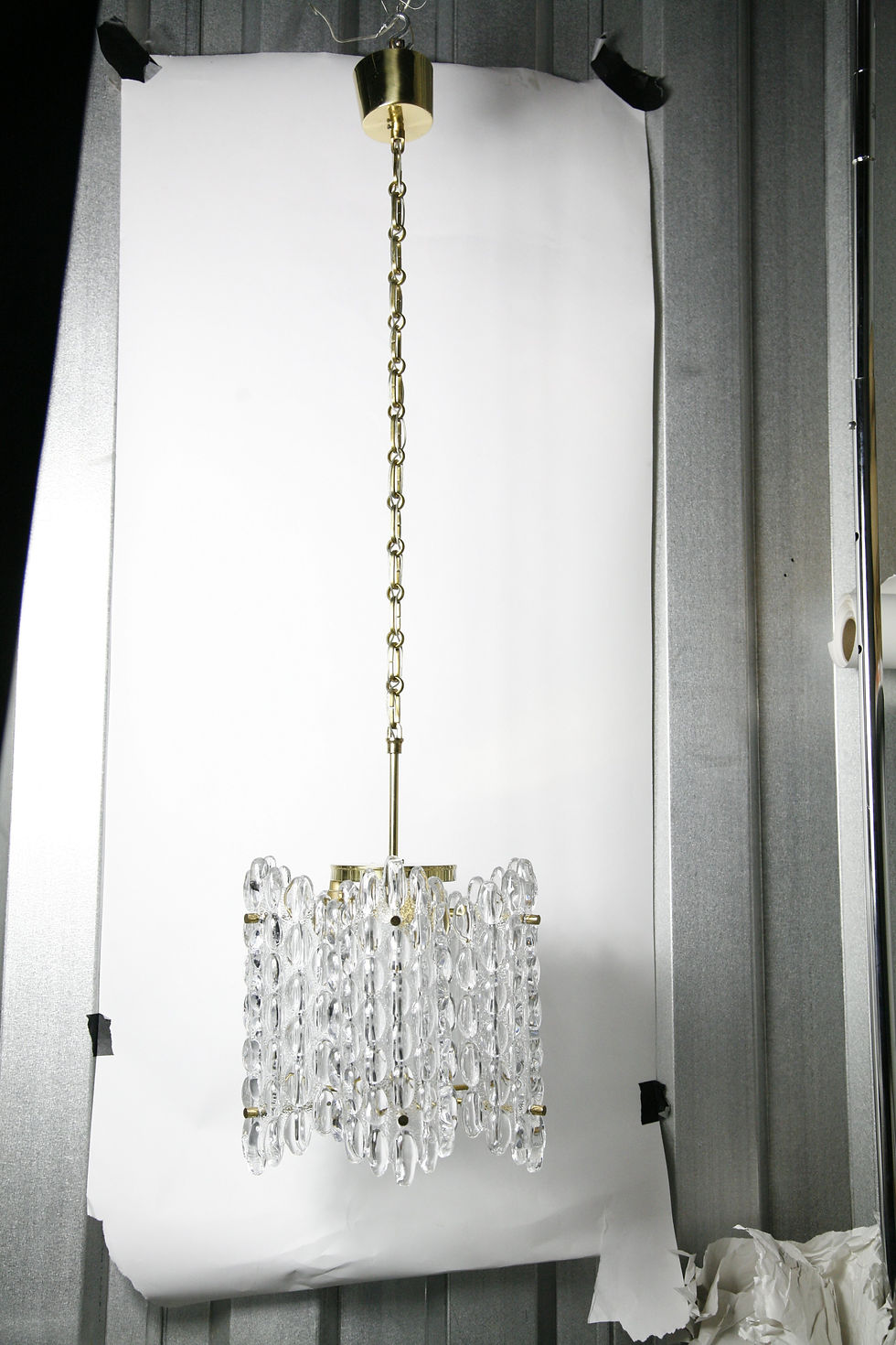 Thumbnail: Orrefors Crystal Brass Chandelier, Sweden Orrefors 1970