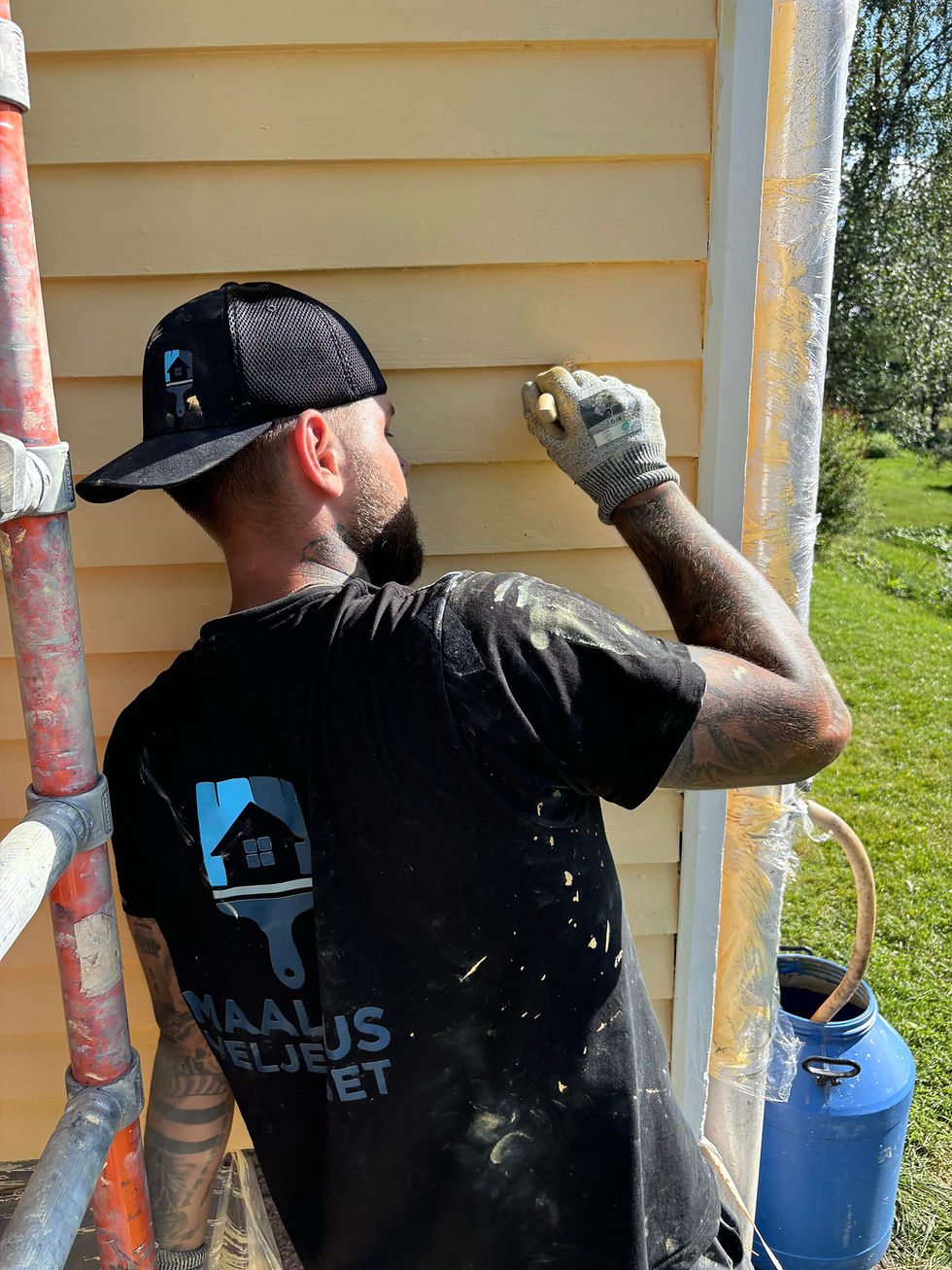 Talon ulkomaalaus Lieto – huoltomaalaus ja julkisivun maalaus ammattilaiselta, siisti työmaa. Maalausliike lieto