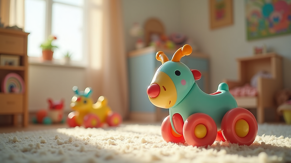 Eye-level view of cozy children's playroom with colorful toys