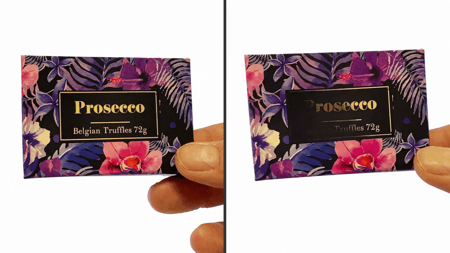 Gold foil packaging for Prosecco infused Belgian truffles